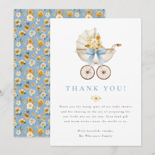 Tarjeta de agradecimiento para baby shower azul   