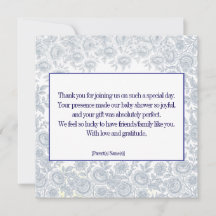 Tarjeta de agradecimiento para baby shower azul el
