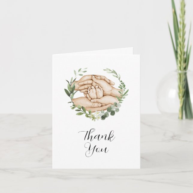 Tarjeta de agradecimiento para baby shower bendito (Anverso)