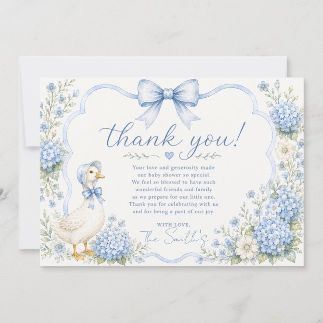 Tarjeta de agradecimiento para baby shower Blue Go (Anverso)