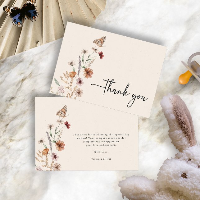 Tarjeta de agradecimiento para baby shower Boho Ba (Boho Baby Shower Thank You Card with Butterfly by Painted Paperie
)
