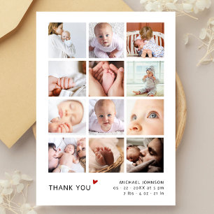 Tarjeta de agradecimiento para baby shower con col