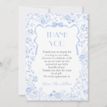 Tarjeta de agradecimiento para baby shower con laz