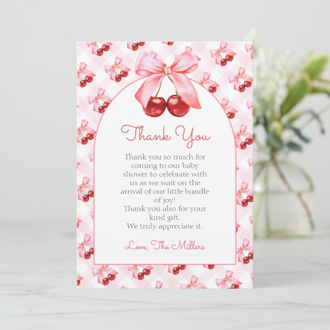 Tarjeta de agradecimiento para baby shower con laz (Anverso de pie)