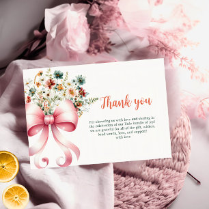 Tarjeta de agradecimiento para baby shower con laz