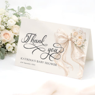 Tarjeta de agradecimiento para baby shower con laz