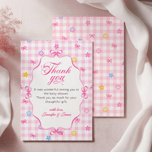 Tarjeta de agradecimiento para baby shower con laz