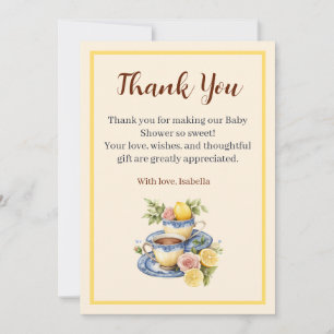 Tarjeta de agradecimiento para baby shower con té 