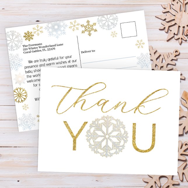 Tarjeta de agradecimiento para baby shower copo de (Winter Wonderland Baby Shower Thank You Postcard )