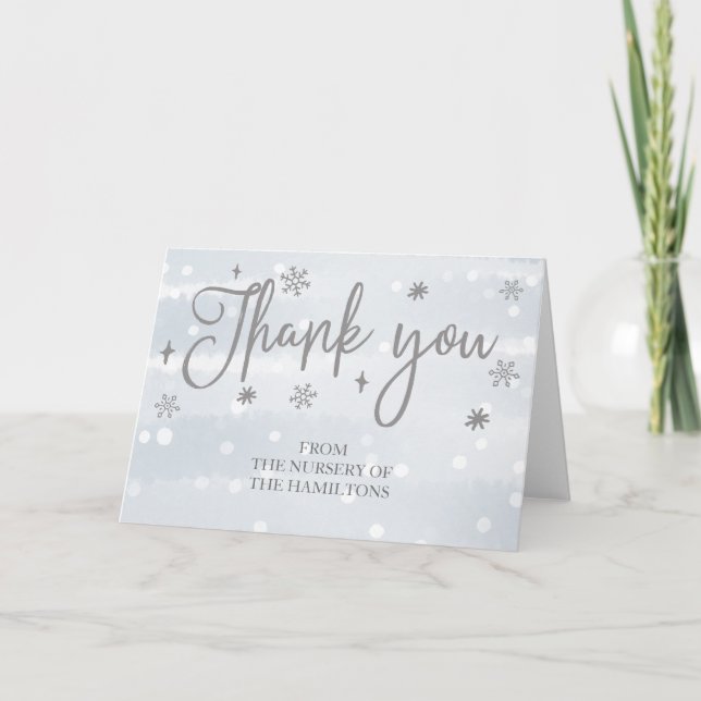 Tarjeta de agradecimiento para baby shower Copos d (Anverso)