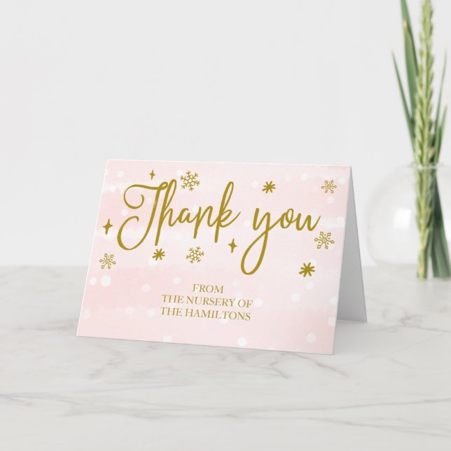 Tarjeta de agradecimiento para baby shower Copos d (Anverso)