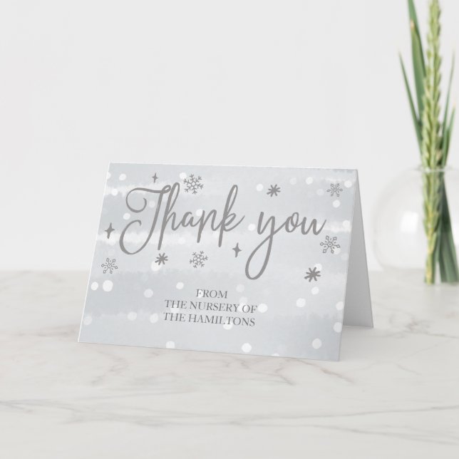 Tarjeta de agradecimiento para baby shower Copos d (Anverso)
