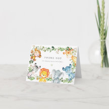 Tarjeta de agradecimiento para baby shower de anim