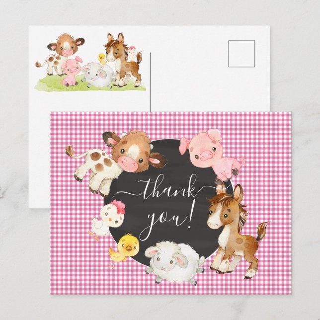 Tarjeta de agradecimiento para baby shower de anim (Anverso / Reverso)