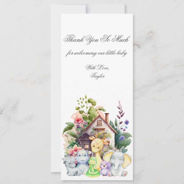 Tarjeta de agradecimiento para baby shower de anim (Anverso)