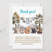Tarjeta de agradecimiento para baby shower de anim