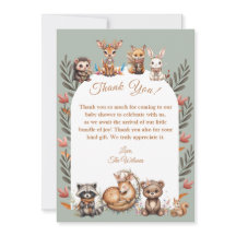 Tarjeta de agradecimiento para baby shower de anim