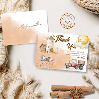 Tarjeta de agradecimiento para baby shower de anim