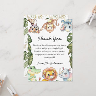Tarjeta de agradecimiento para baby shower de anim