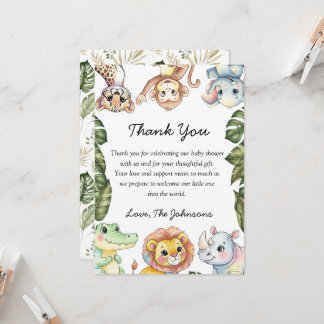 Tarjeta de agradecimiento para baby shower de anim