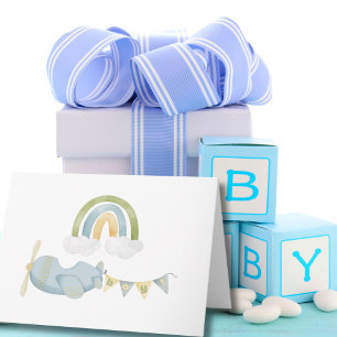 Tarjeta de agradecimiento para baby shower de avió