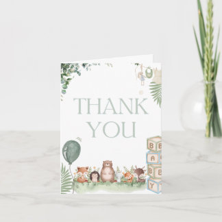 Tarjeta de agradecimiento para baby shower de bosq