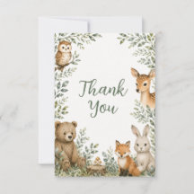 Tarjeta de agradecimiento para baby shower de bosq