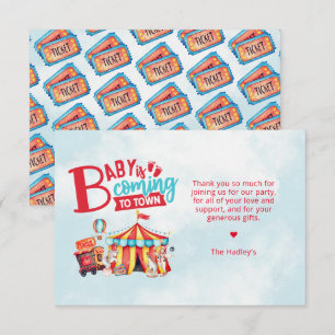 Tarjeta de agradecimiento para baby shower de circ