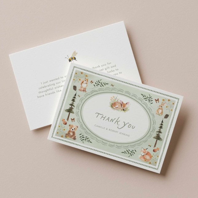 Tarjeta de agradecimiento para baby shower de cuen (Green Storybook Baby Shower Thank you card)
