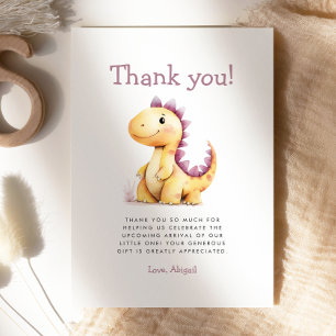 Tarjeta de agradecimiento para baby shower de dino