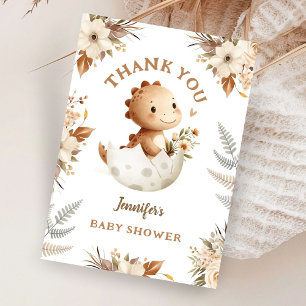 Tarjeta de agradecimiento para baby shower de dino