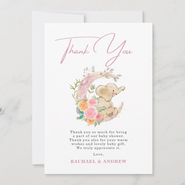 Tarjeta de agradecimiento para baby shower de Elef (Anverso)