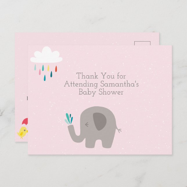 Tarjeta de agradecimiento para baby shower de elef (Anverso / Reverso)