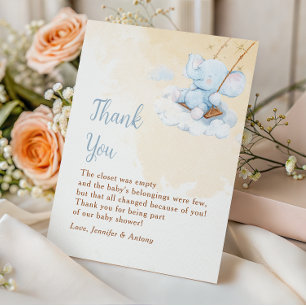 Tarjeta de agradecimiento para baby shower de elef