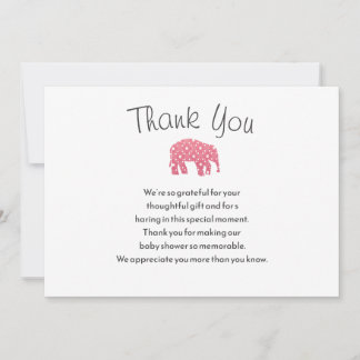 Tarjeta de agradecimiento para baby shower de elef