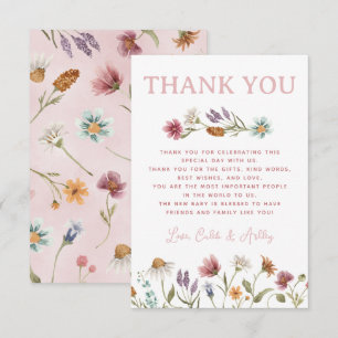 Tarjeta de agradecimiento para baby shower de flor
