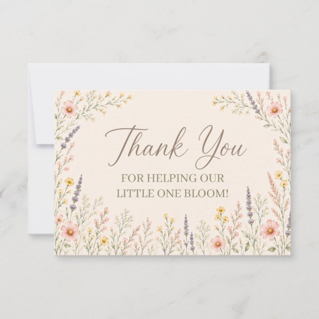 Tarjeta de agradecimiento para baby shower de flor (Anverso)