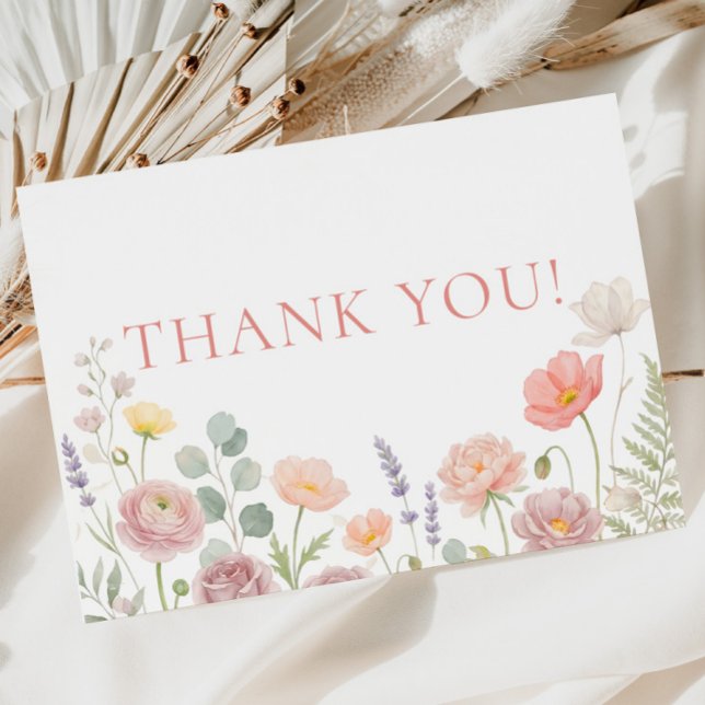 Tarjeta de agradecimiento para baby shower de flor (Wildflowers Baby Shower Thank You Card)
