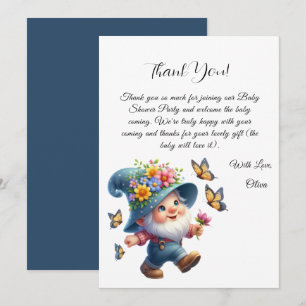 Tarjeta de agradecimiento para Baby Shower de Gnom
