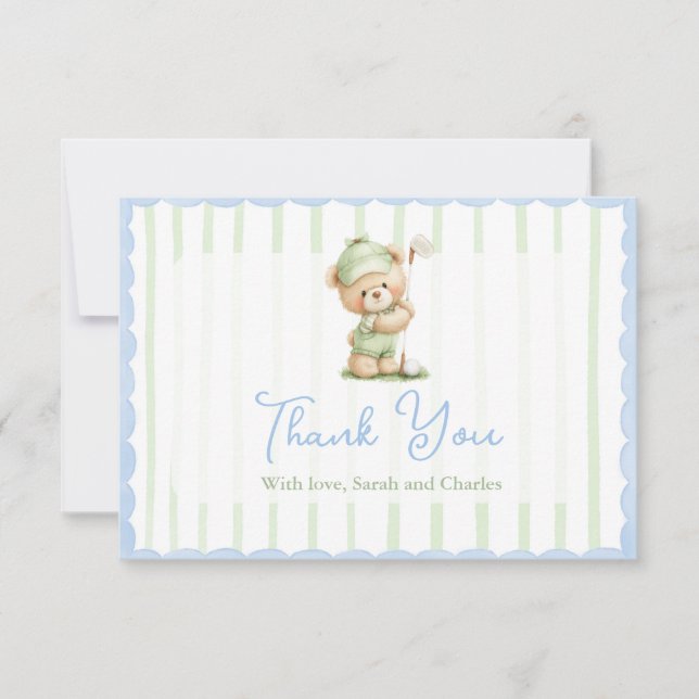 Tarjeta de agradecimiento para baby shower de golf (Anverso)