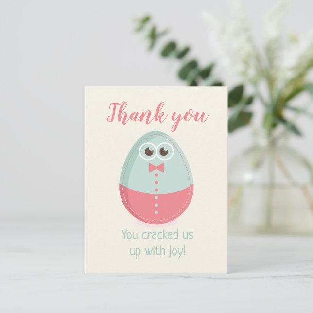 Tarjeta de agradecimiento para baby shower de huev (Anverso de pie)