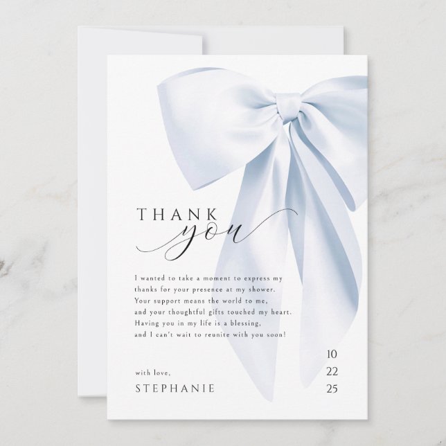 Tarjeta de agradecimiento para Baby Shower de lazo (Anverso)