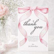 Tarjeta de agradecimiento para baby shower de lazo