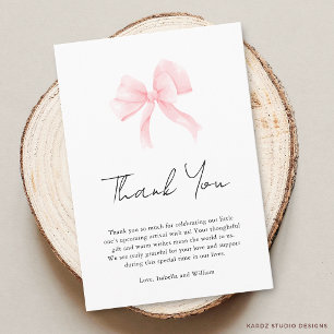 Tarjeta de agradecimiento para baby shower de lazo