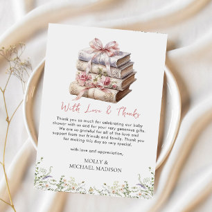 Tarjeta de agradecimiento para baby shower de libr