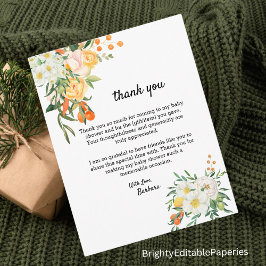 Tarjeta de agradecimiento para baby shower de magn