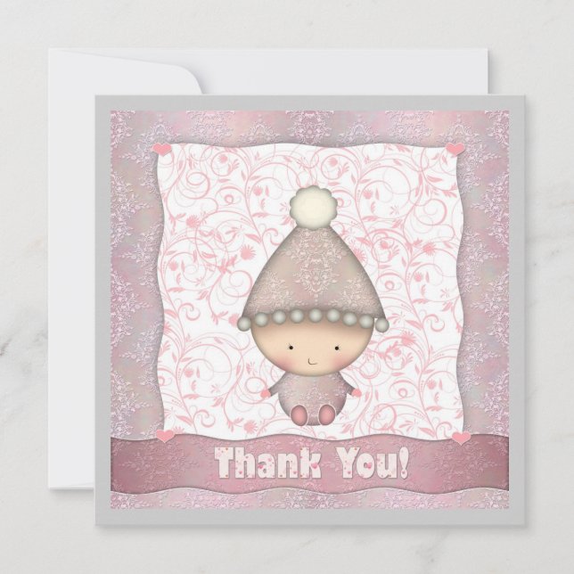 Tarjeta de agradecimiento para baby shower de niña (Anverso)