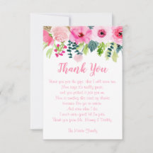 Tarjeta de agradecimiento para baby shower de niña
