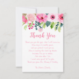 Tarjeta de agradecimiento para baby shower de niña