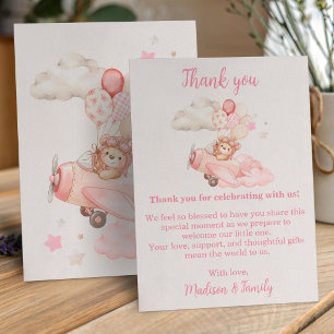 Tarjeta de agradecimiento para baby shower de niña